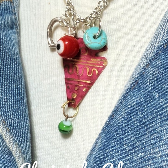 BIG RED SARDINE FISH TURQUOISE CHARMS STATEMENT NECKLACE - Picture 2 of 2